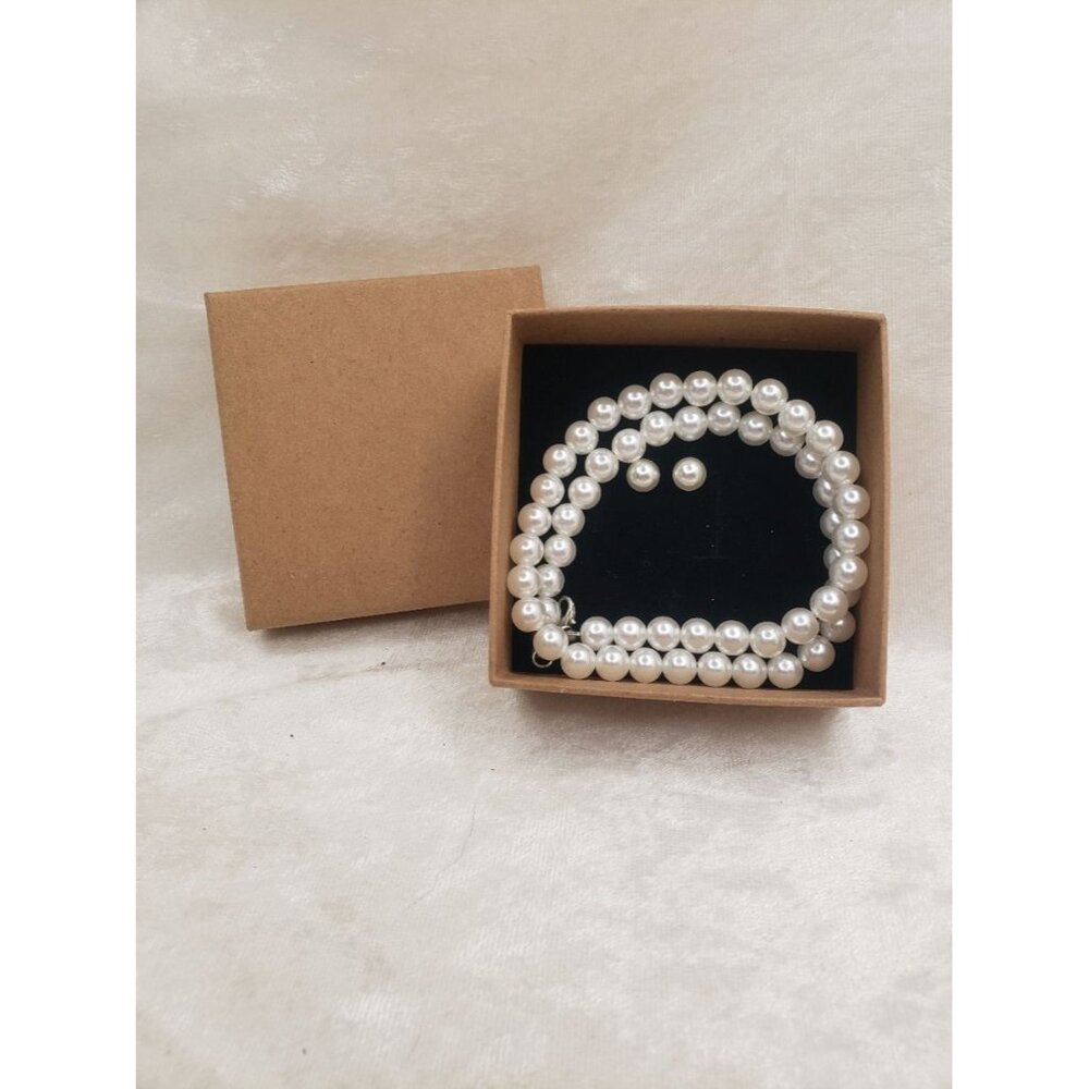 Glass Pearl Necklace & Earring Set 10mm Collar Faux Pearl Jewelry Set